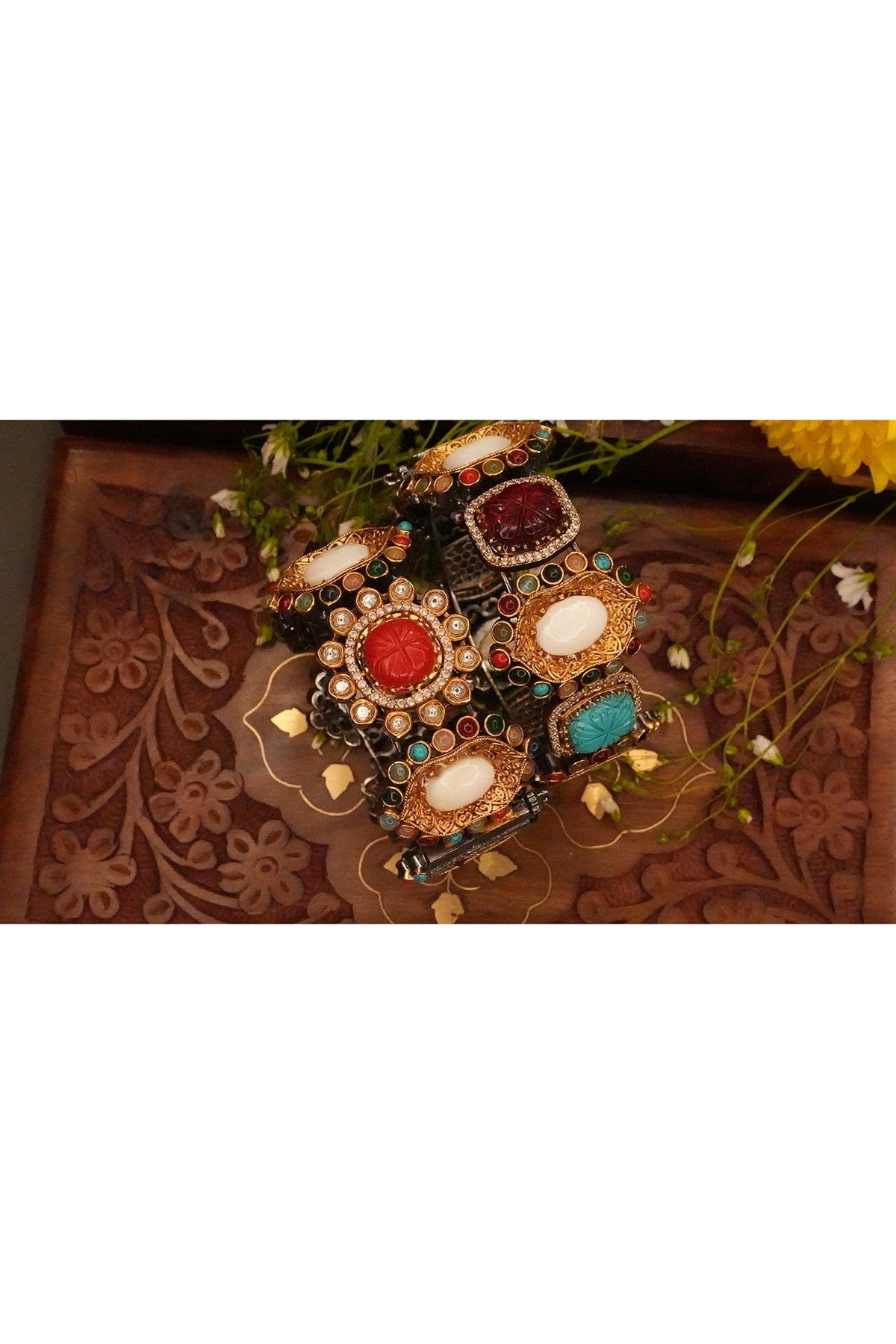 Gold Finish Navratna Stone Bangle