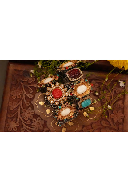 Gold Finish Navratna Stone Bangle