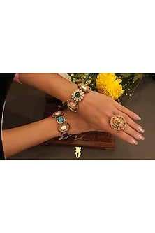 Gold Finish Navratna Stone Bangle