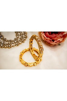 Gold Finish Kundan Polki Meenakari Bangles (Set Of 2)
