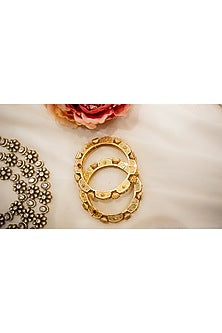 Gold Finish Kundan Polki Meenakari Bangles (Set Of 2)