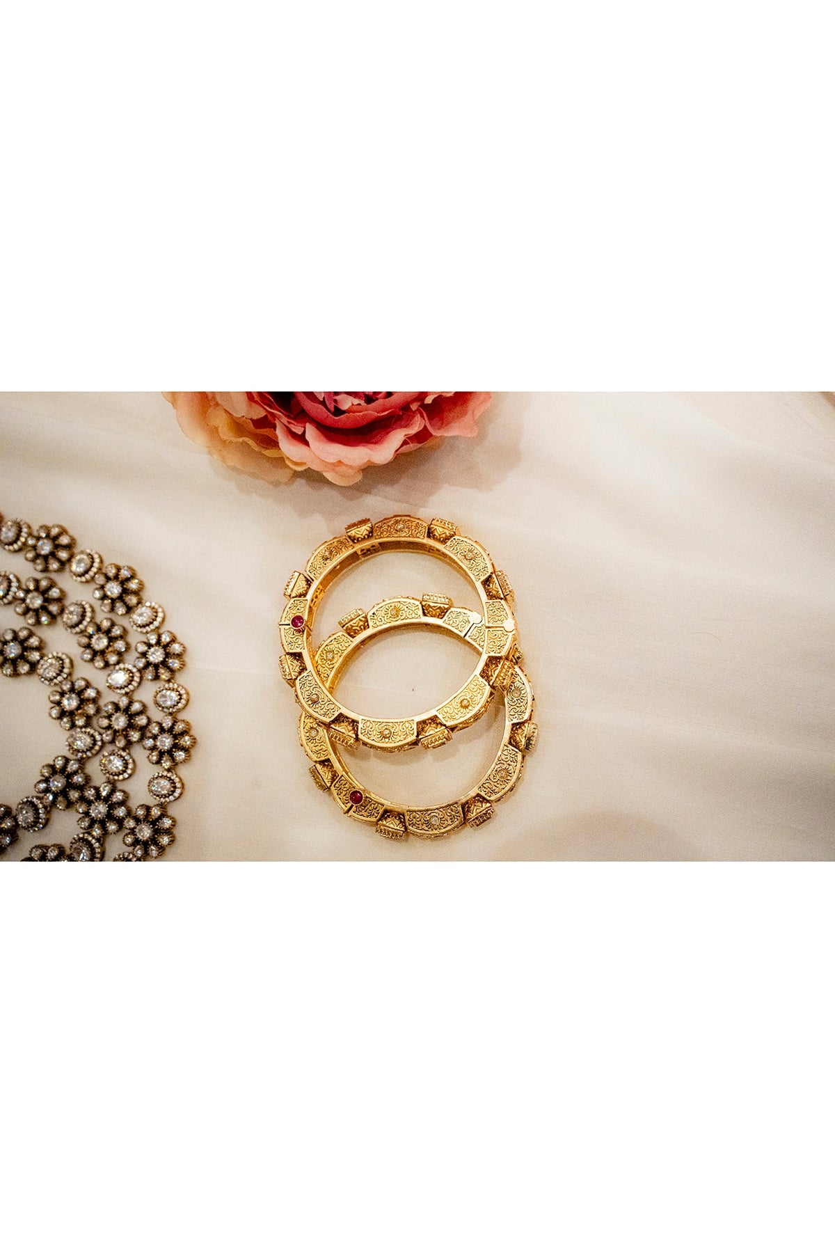 Gold Finish Kundan Polki Meenakari Bangles (Set Of 2)
