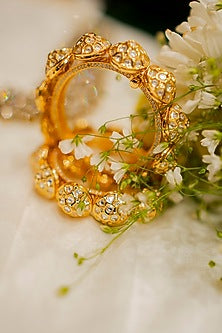 Gold Finish Kundan Polki Floral Pacheli Bangles (Set Of 2)