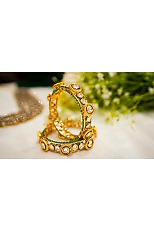 Gold Plated Kundan Polki Enameled Pacheli Bangles (Set Of 2)