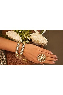 Black Rhodium Finish Kundan Polki Bangles (Set Of 2)