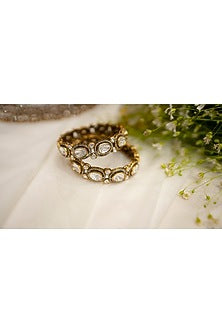 Black Rhodium Finish Kundan Polki Bangles (Set Of 2)