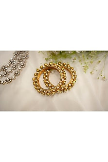 Gold Finish Kundan Polki Meenakari Pacheli Bangles (Set Of 2)