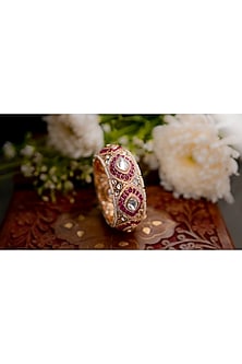 Gold Finish Kundan Polki & Ruby Stone Kada