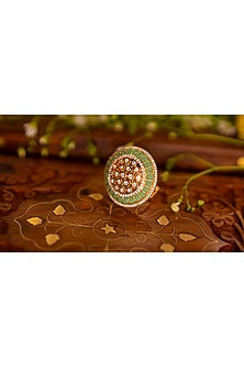 Gold Finish Moissanite Polki & Emerald Ring