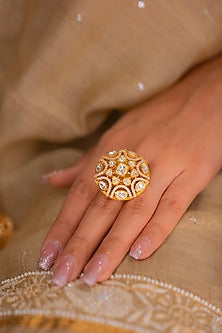 Gold Finish Moissanite Polki Ring