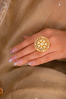 Gold Finish Moissanite Polki Ring