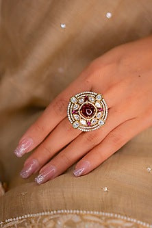 Black Rhodium Finish Swarovski Crystal & Ruby Ring