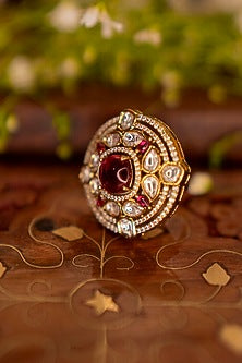 Black Rhodium Finish Swarovski Crystal & Ruby Ring