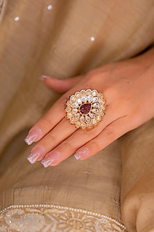 Gold Finish Kundan Polki & Ruby Ring