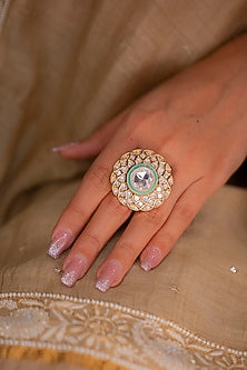 Gold Plated Kundan Polki Meenakari Ring