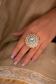 Gold Plated Kundan Polki Meenakari Ring