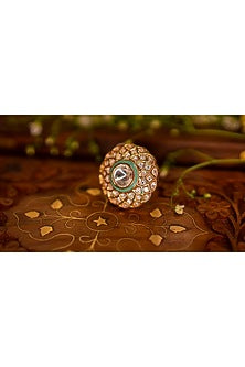 Gold Plated Kundan Polki Meenakari Ring