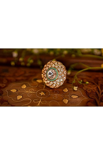 Gold Plated Kundan Polki Meenakari Ring