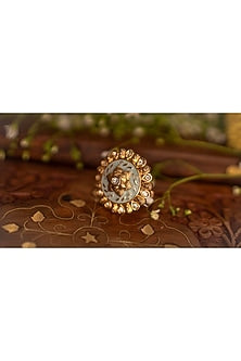 Gold Finish Floral Motif Mint Meenakari Ring