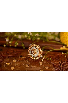 Gold Finish Floral Motif Mint Meenakari Ring