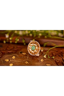 Gold Plated Mint Stone & Kundan Polki Ring