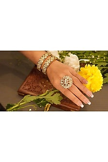 Gold Plated Kundan Polki Floral Ring