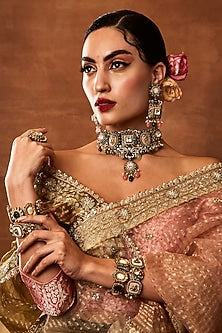 Gold Plated Navratna Stone Choker Necklace Set