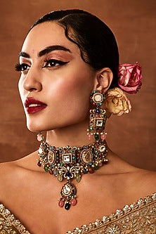 Gold Plated Navratna Stone Choker Necklace Set