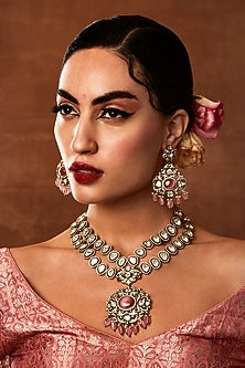 Gold Finish Kundan Polki Long Necklace Set