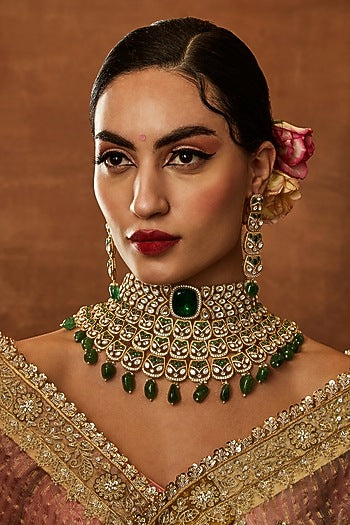 Gold Plated Kundan Polki Choker Necklace Set