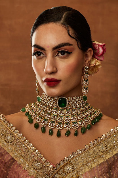 Gold Plated Kundan Polki Choker Necklace Set