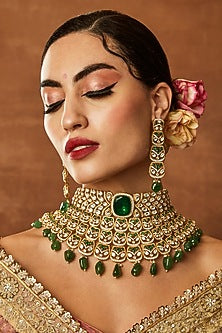 Gold Plated Kundan Polki Choker Necklace Set