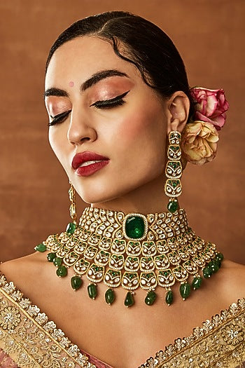 Gold Plated Kundan Polki Choker Necklace Set