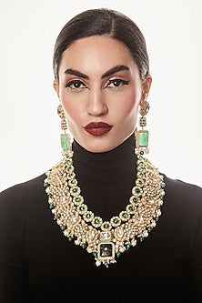 Gold Plated Kundan Polki Choker Necklace Set