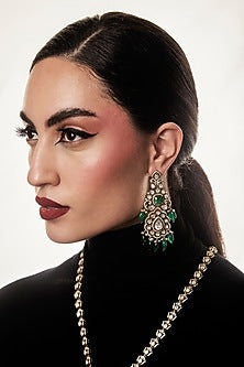 Silver Finish Kundan Polki Long Necklace Set