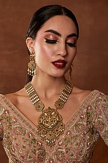 Gold Finish Kundan Polki Temple Long Necklace Set
