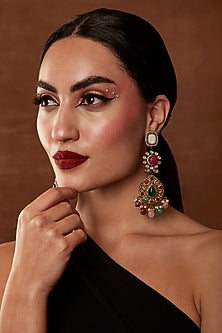 Black Rhodium Finish Kundan Polki & Navratna Stone Dangler Earrings