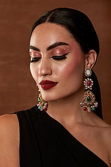 Black Rhodium Finish Kundan Polki & Navratna Stone Dangler Earrings