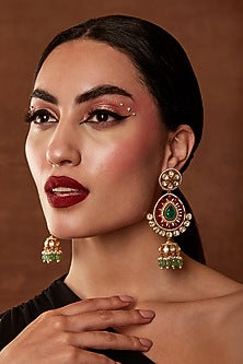 Gold Finish Ruby & Emerald Stone Jhumka Earrings
