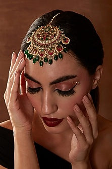 Gold Finish Kundan Polki & Navratna Stones Maangtikka