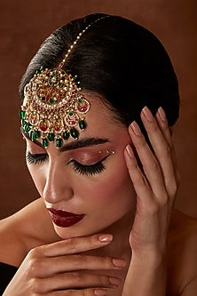Gold Finish Kundan Polki & Navratna Stones Maangtikka