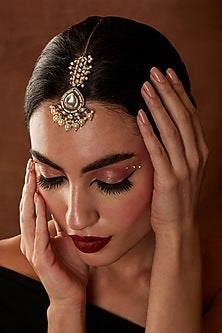Victorian Gold Finish Kundan Polki & Pearl Maang Tikka
