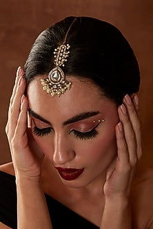 Victorian Gold Finish Kundan Polki & Pearl Maang Tikka