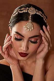 Gold Finish Kundan Polki & Pearl Sheeshpatti