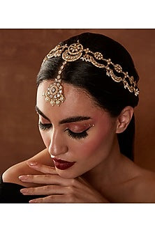 Gold Finish Kundan Polki & Pearl Sheeshpatti