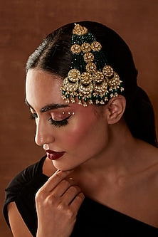 Gold Finish Kundan Polki & Green Beaded Vartik Pasa