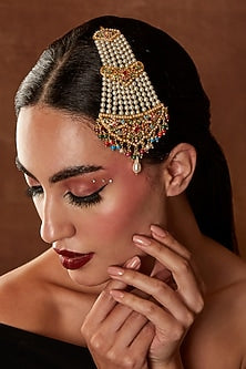 Gold Finish Navratna Stone & Pearl Pasa