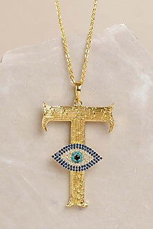 Gold Plated Zircon Evil Eye Initial Pendant Necklace