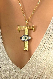 Gold Plated Zircon Evil Eye Initial Pendant Necklace