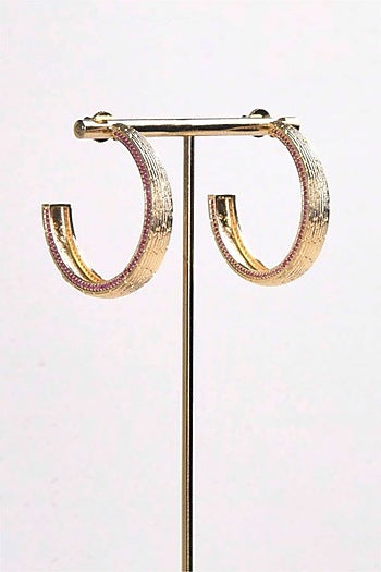 Gold Plated Ruby Synthetic Stone Hoop Earrings